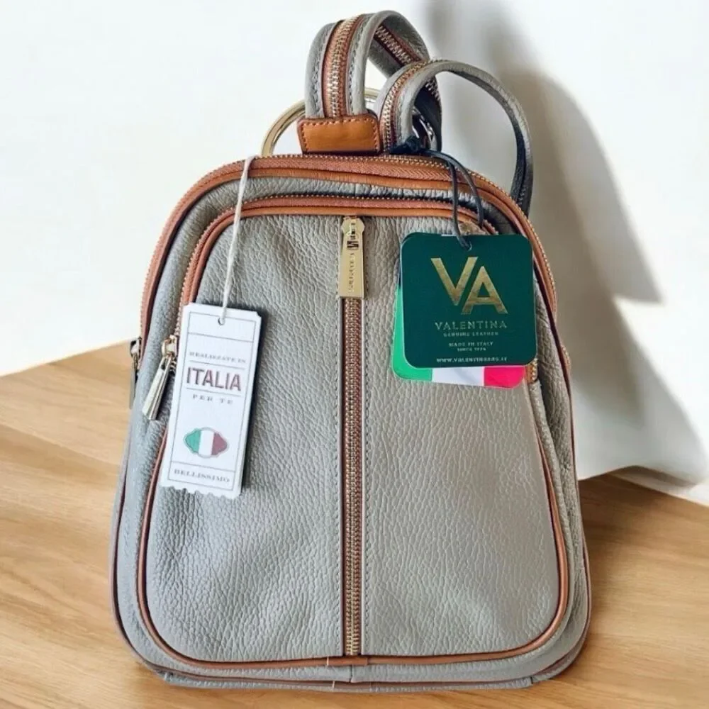 NWT Gorgeous Valentina Tan Italian Genuine Leather Convertible Sling Backpack Ba